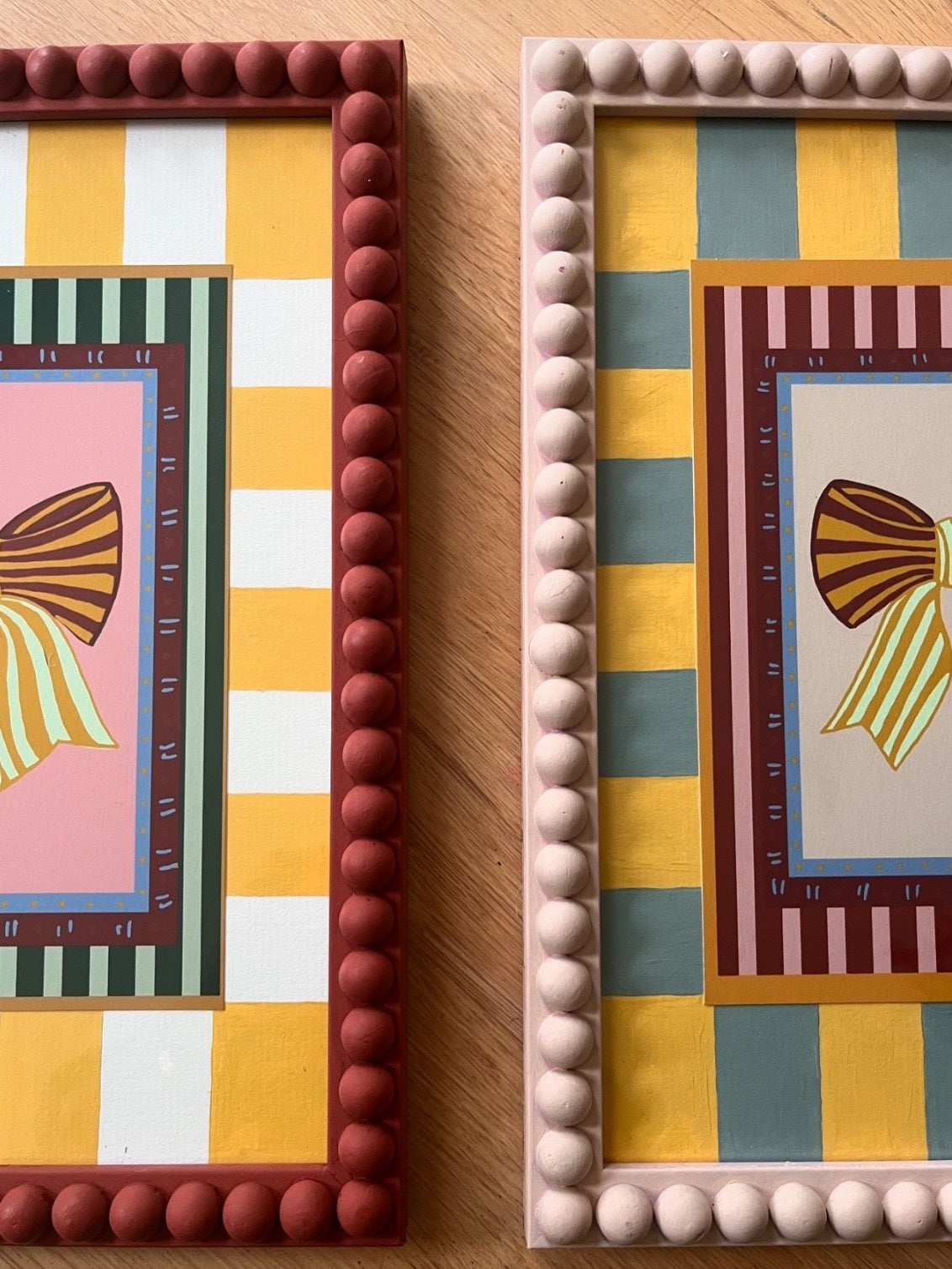 Decorative striped and checkered picture mounts in colourful muted tones—ideal for enhancing botanical art prints and adding a unique, handcrafted touch to home decor or gift presentations