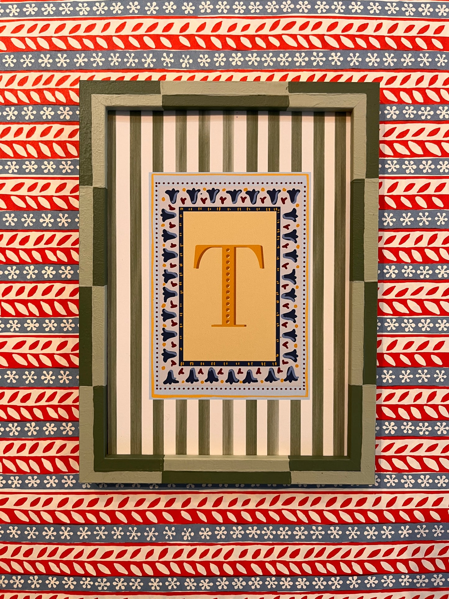 Muted Green Stripe Alphabet Print