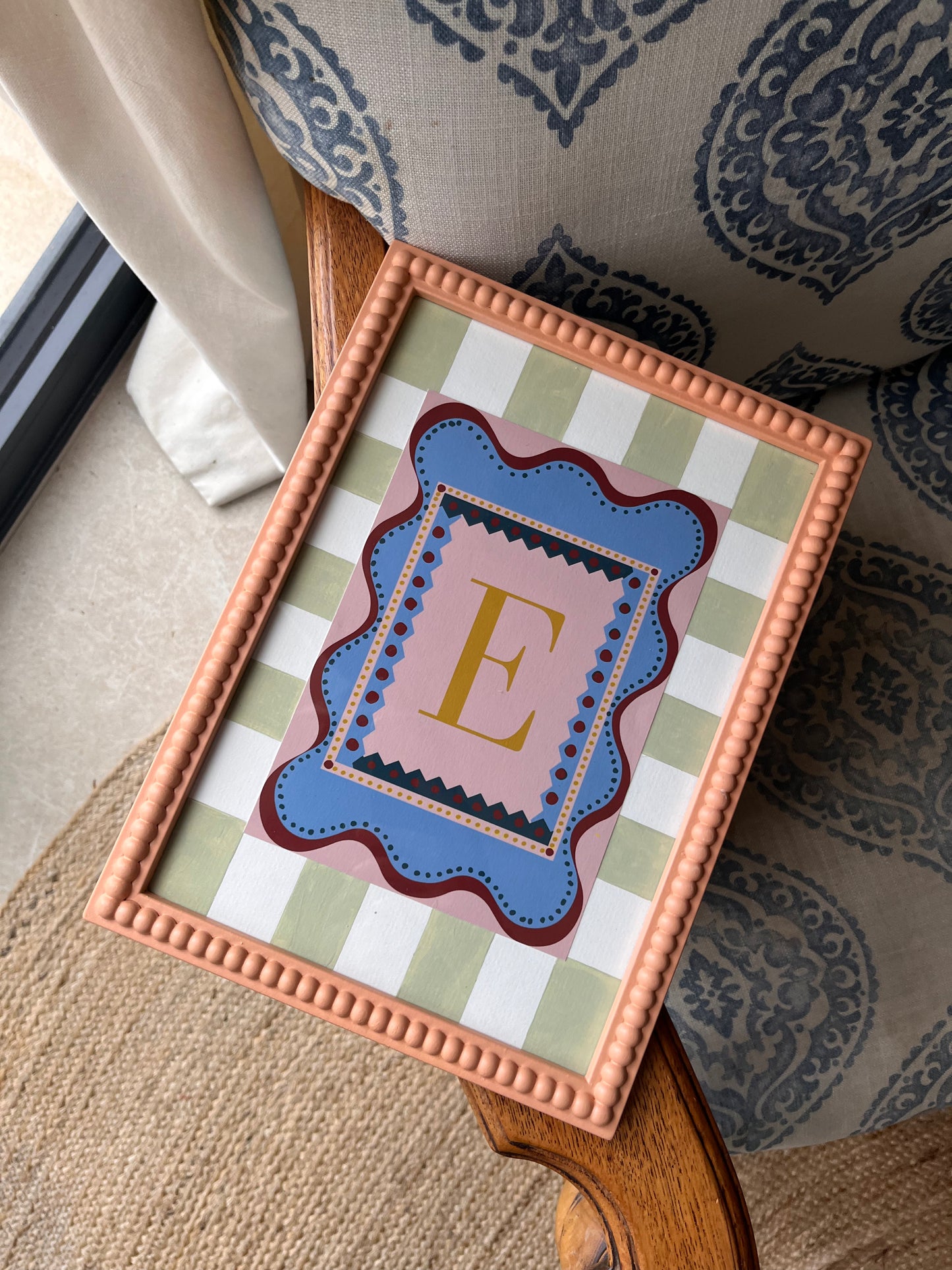 Decorative striped picture mount in earthy muted tones—ideal for enhancing botanical art prints and adding a unique, handcrafted touch to home decor or gift presentations